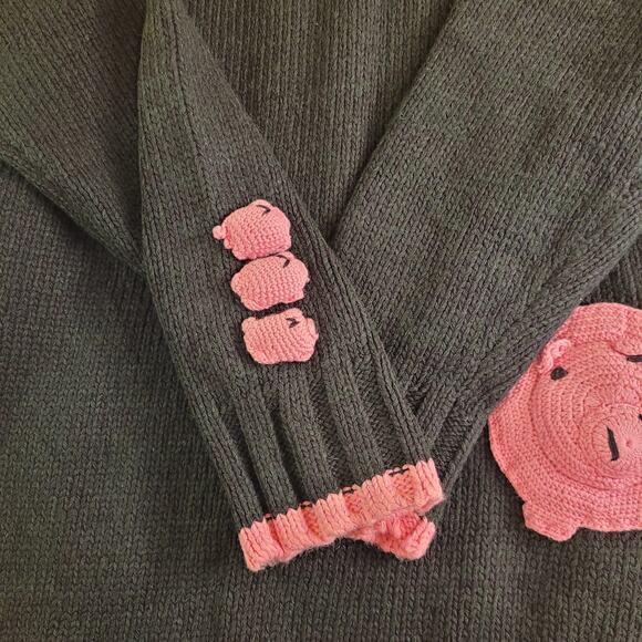 Quacker Factory Pig Quarter-Zip Sweater Black/Pink Cotton Women's M NWT - Picture 9 of 16